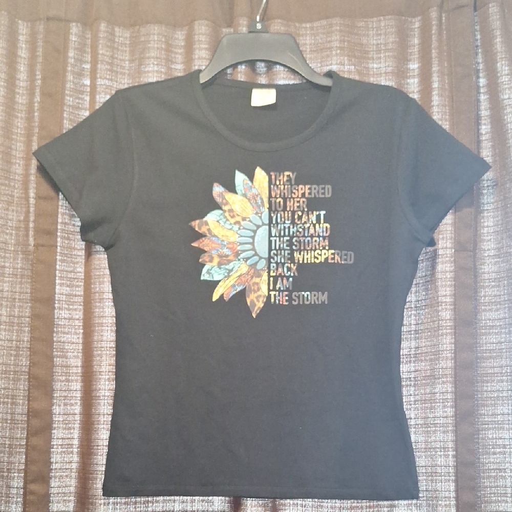Sunflower Motivational Design on Black Tee - Picture 2 of 5